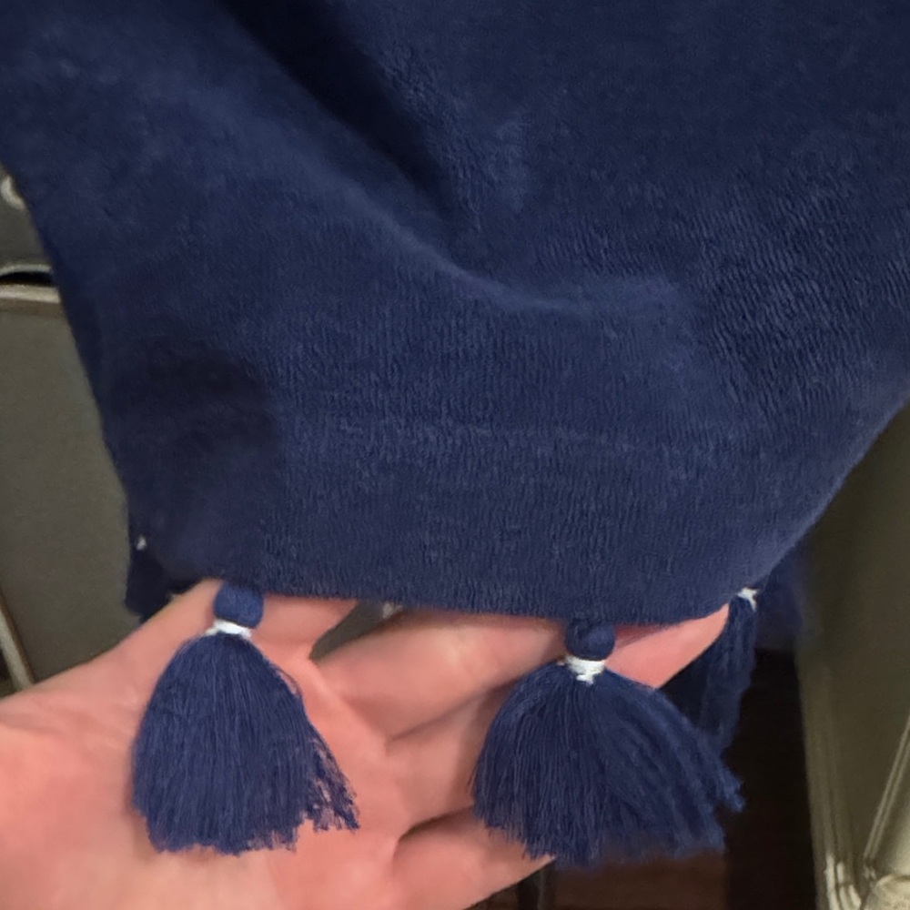 Elegant Blue Off-Shoulder Dress - Cabana Life - Navy Blue Terrycloth & tassels S - Picture 8 of 12